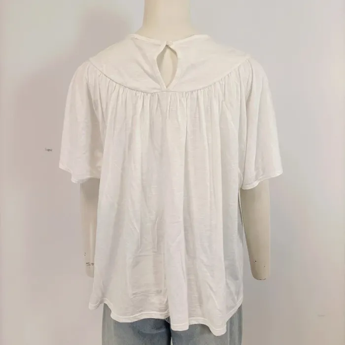 Tshirt blanc coton Neuf - T40 - été printemps basic broderie anglaise au col, manche courte froncés - photo numéro 4