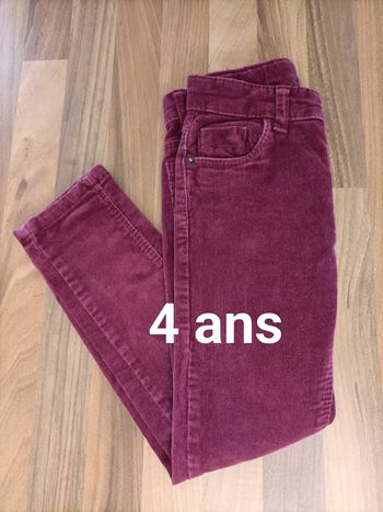 Pantalon velours côtelé prune 4 ans Kiabi
