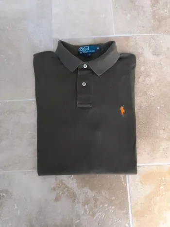 Polo Ralph Lauren homme marron kaki M logo orange Pima coton excellent état