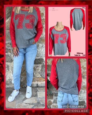 🍒 t-shirt  bicolore gris & rouge Billabong – Taille Xs SOLDÉ-50% 🍒