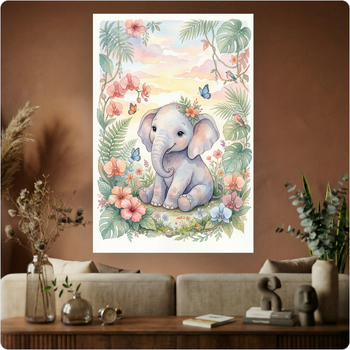Affiche murale "Éléphant Bébé Tropical" poster jungle enfant déco douce A3 Sans cadre
