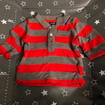 Polo kiabi raye rouge et gris très bon etat 3 mois