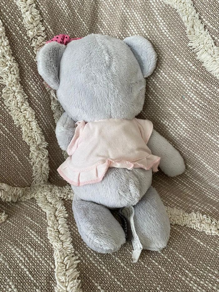 Peluche doudou 31cm orchestra ours gris et rose très bon état - photo numéro 3