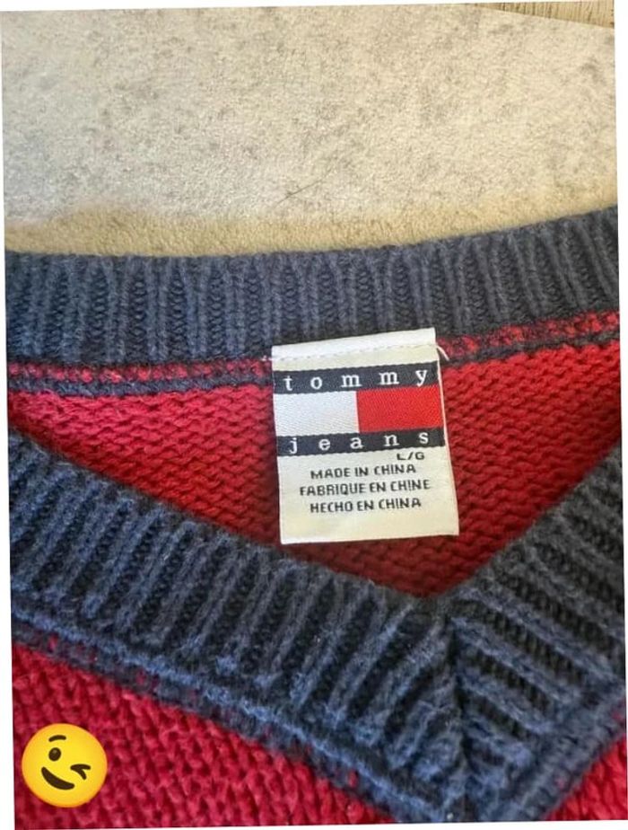 Pull Tommy Hilfiger Col V Taille L rouge Femme Women PULL188 - photo numéro 7