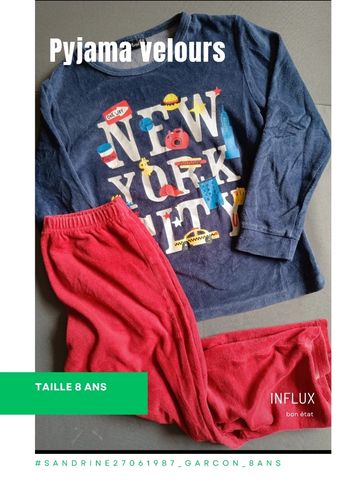 Pyjama velours bleu et rouge