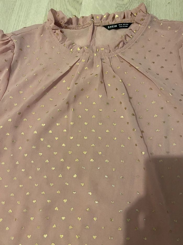 Blouse rose pale petits cœurs dorés - photo numéro 3