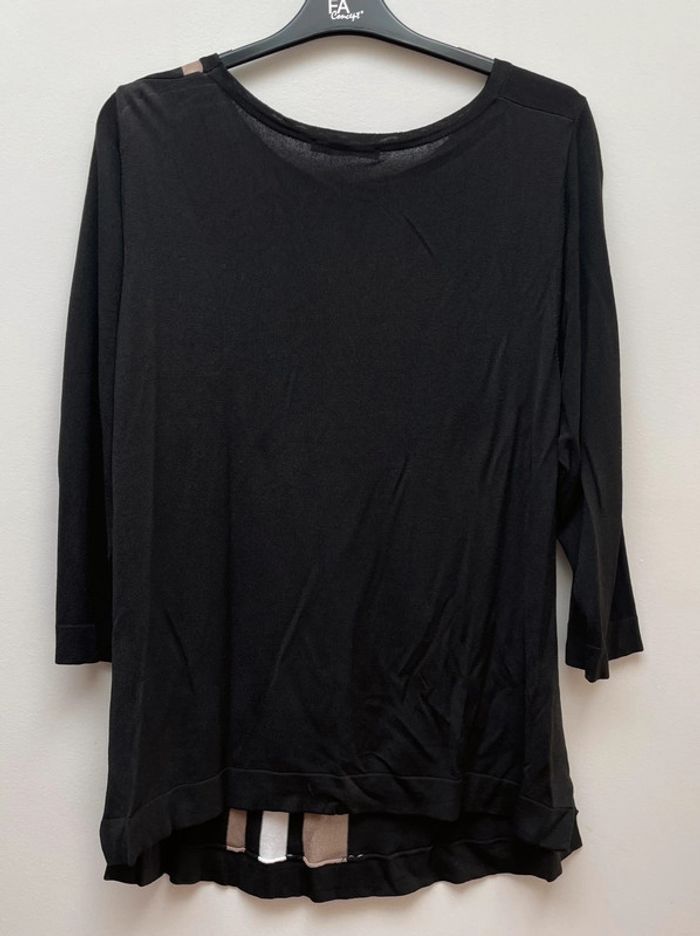 Pull léger / Teeshirt manches longues noir avec rayures blanches et beiges - photo numéro 2