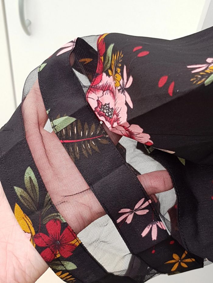 Robe Tunique Noire Imprimé Fleurs Rouge Et Rose - photo numéro 4