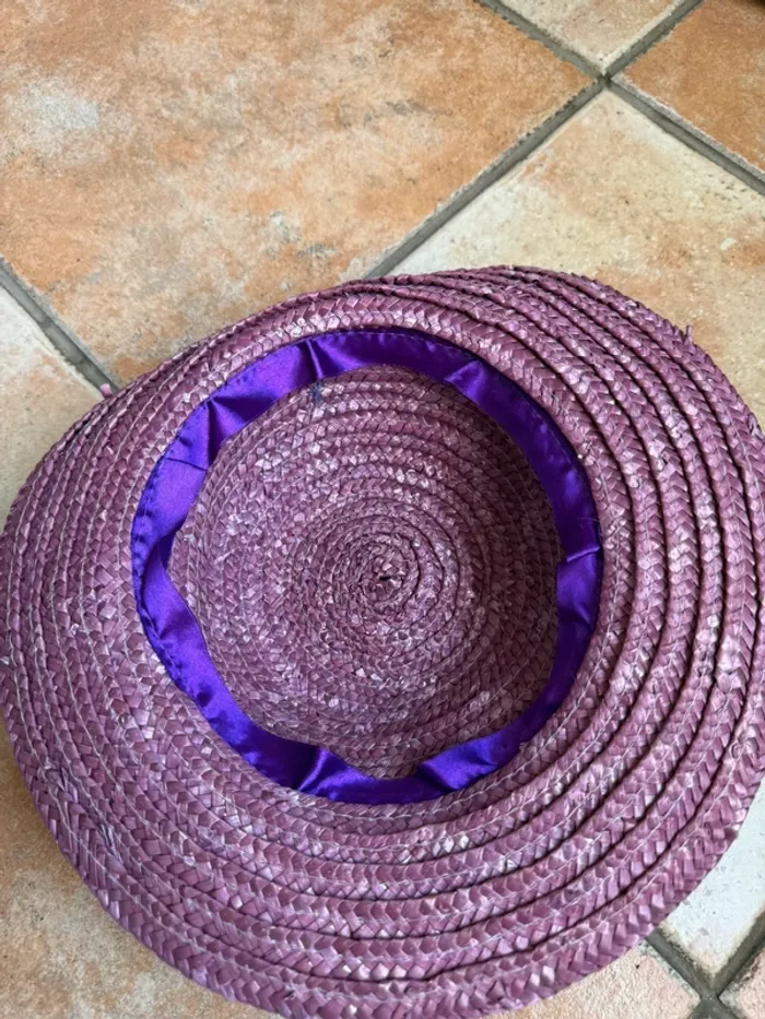 Chapeau paille violet avec fleur fille - photo numéro 2
