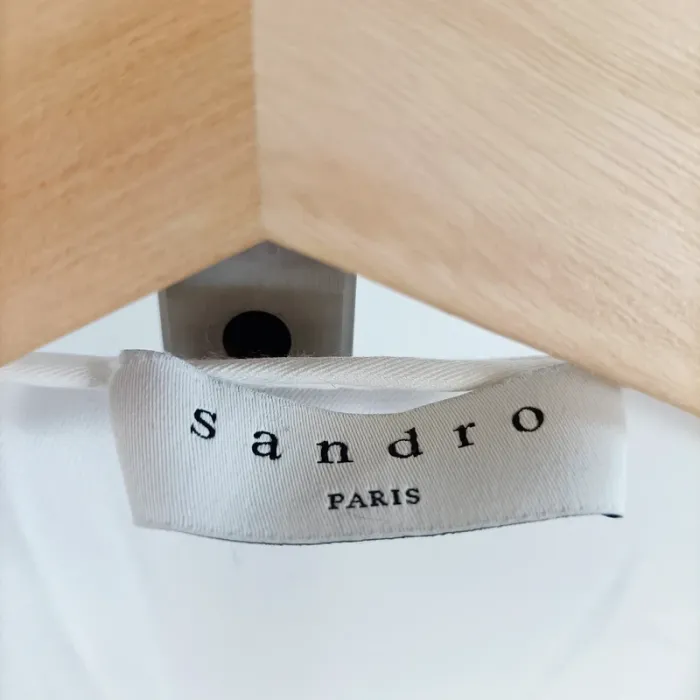 Chemise Sandro blanche détails épaules rayées vert doré viscose T.42 A1517 - photo numéro 7