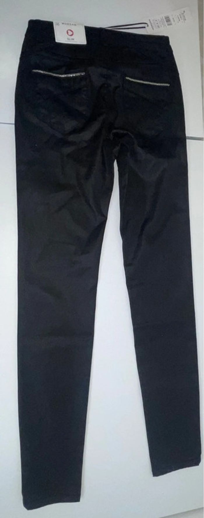 Pantalon slim noir enduit galon chaîne noir - photo numéro 6