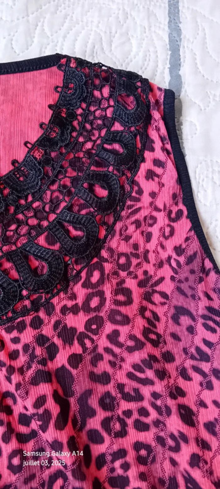 Tunique débardeur longue motif léopard avec broderies fuschia et noir femme XXL - photo numéro 14