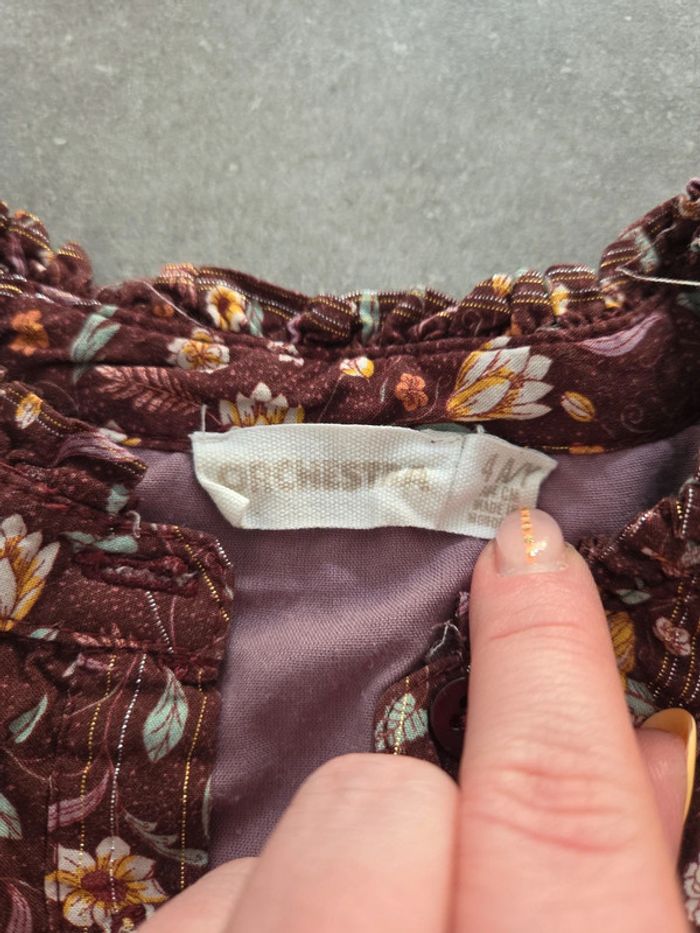 Robe fille manche longue doublée bordeaux motifs fleuris T4ans TBE orchestra - photo numéro 2