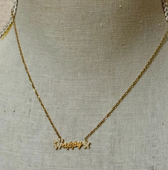 Collier réglable acier inoxydable or happy étoile cristaux