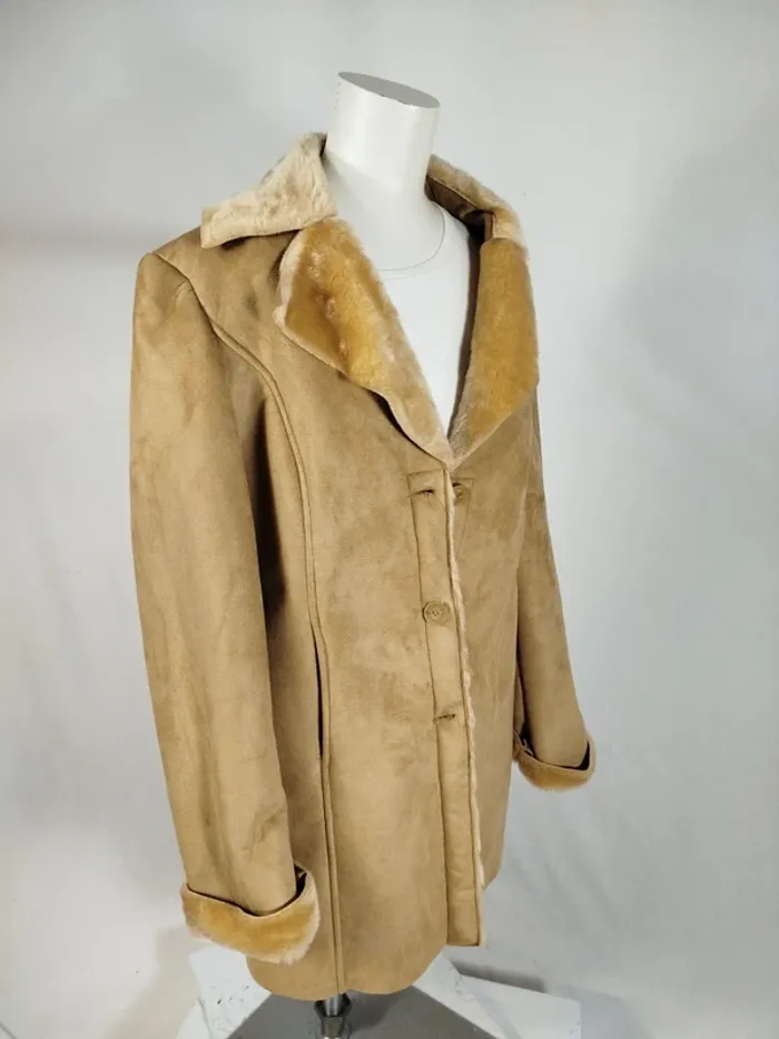 Manteau mi-long femme en fausse fourrure - Veste longue effet daim - Très chaud - Pièce Vintage A266 - photo numéro 10