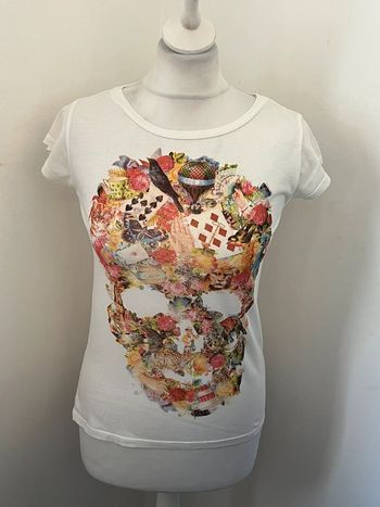 T-shirt blanc tête de mort Zara S