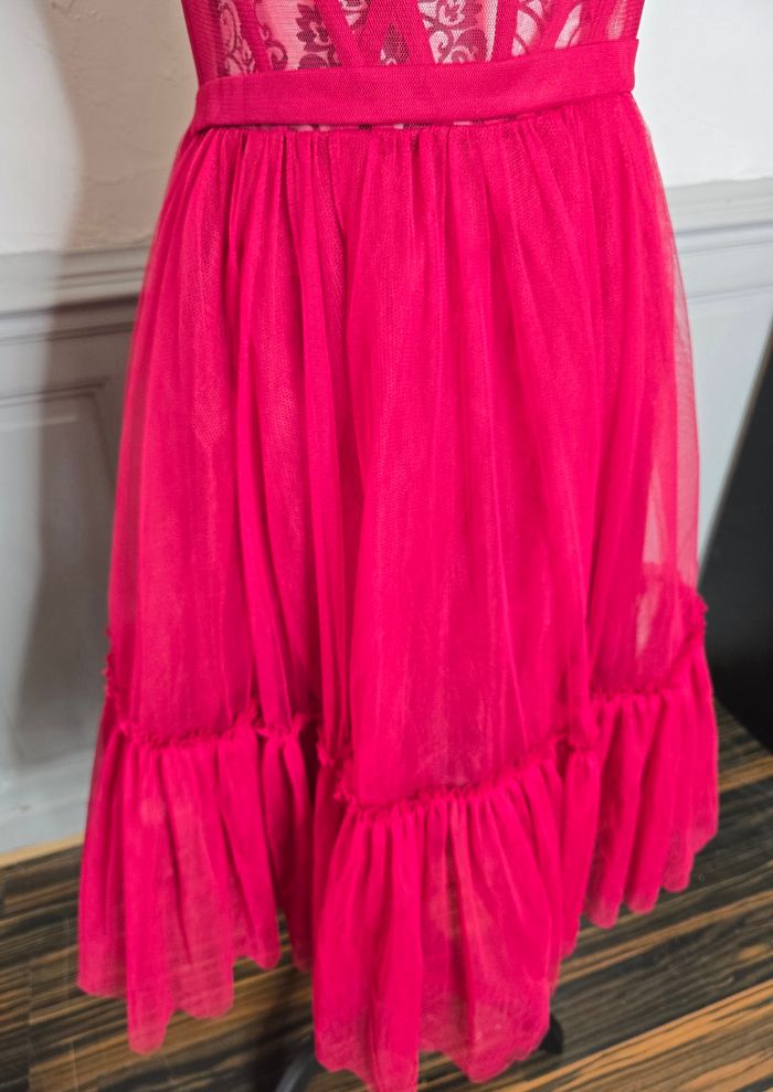 Robe soiree midi en tulle framboise à bustier dentelle et bretelles croisées taille 38 - photo numéro 8