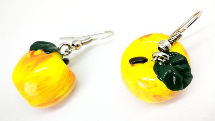 Boucles d'oreilles rondes pommes jaunes - photo numéro 3