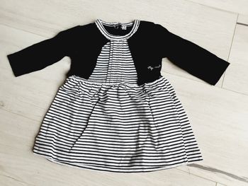 Vêtement bébé fille robe rayée blanc et bleu marine 3 mois Neuve