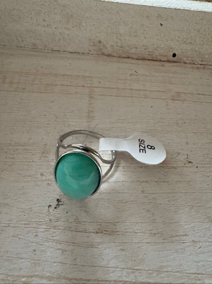 Bague argentée et turquoise T8 - photo numéro 4