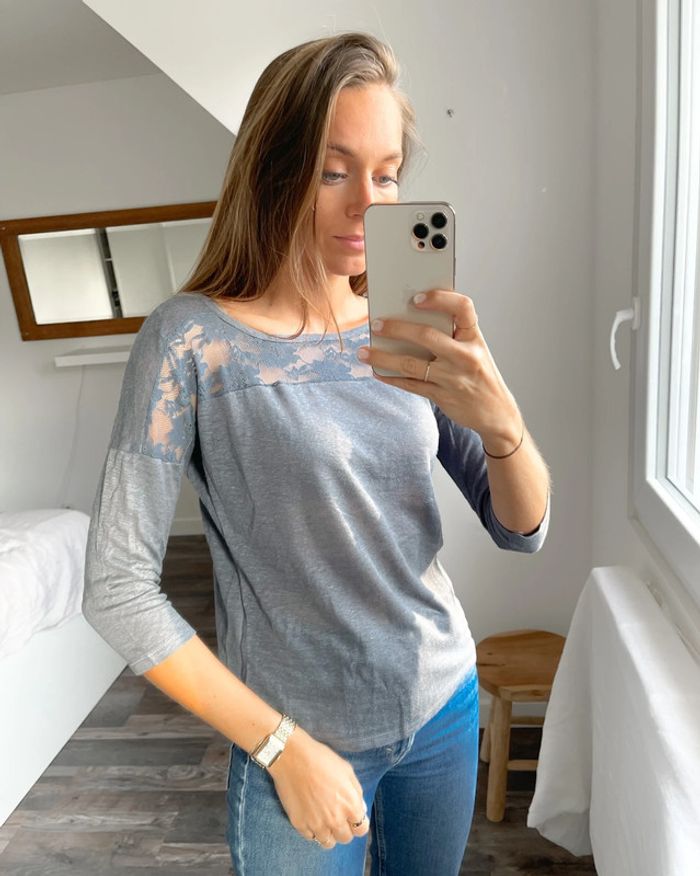 🌟 Haut Etam en lin avec dentelle neuf avec étiquette - photo numéro 2
