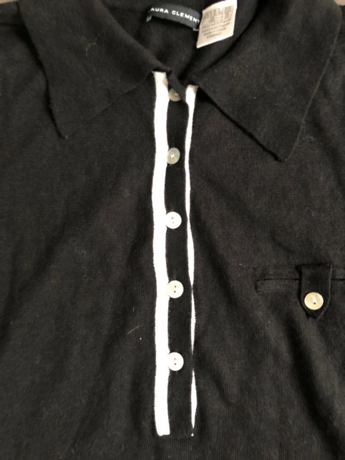 Petit pull col polo Laura clément taille 34/36 en soie coton et cachemire noir - photo numéro 2