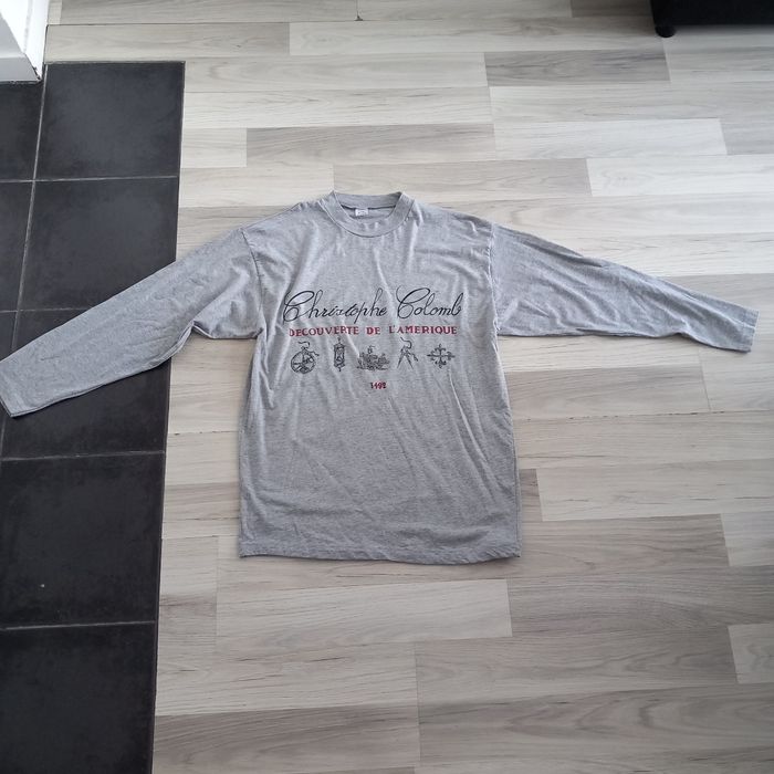 T-shirt homme gris imprimé vintage à manches longues taille L