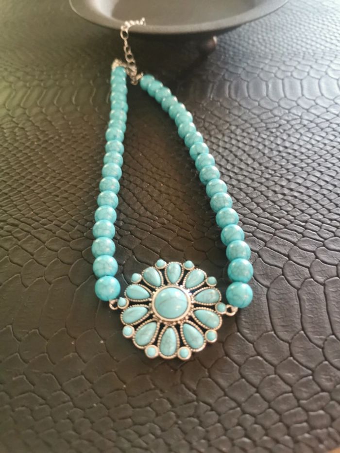 Raz de cou style cowboy country turquoise - photo numéro 2