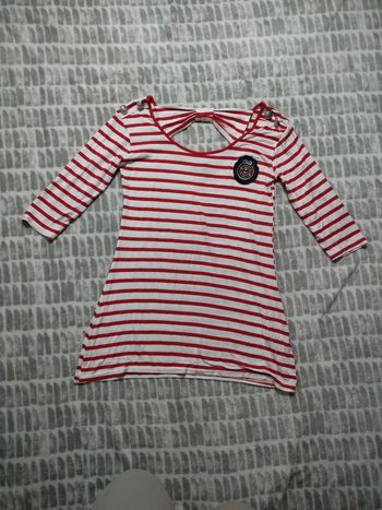 Tee-shirt tunique manches 3/4 rayures rouge blanc style marinière No excuse 42 44