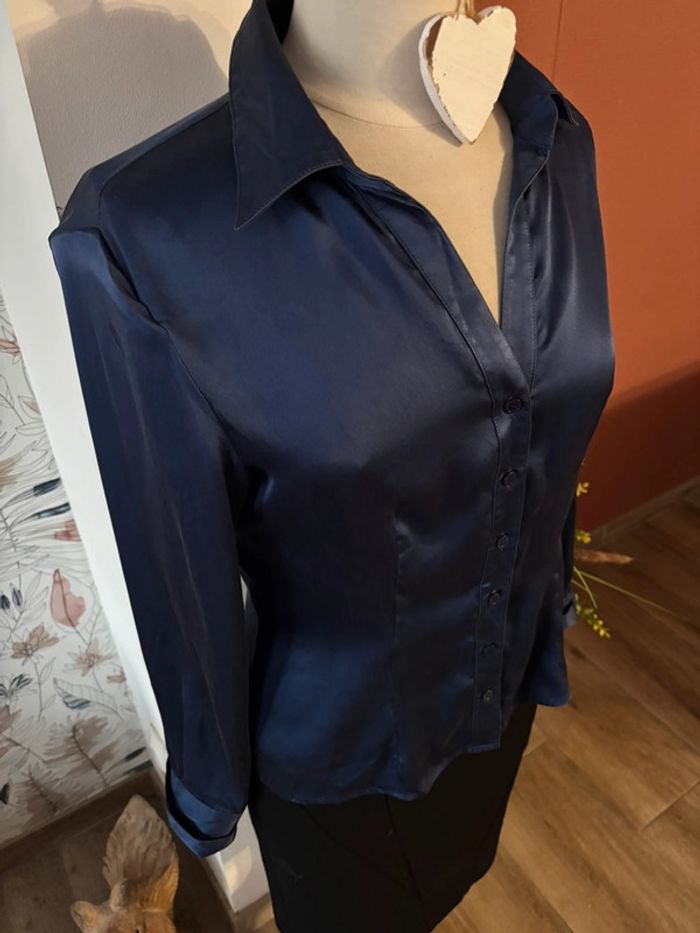 Chemise en soie bleu foncé T42 - photo numéro 3
