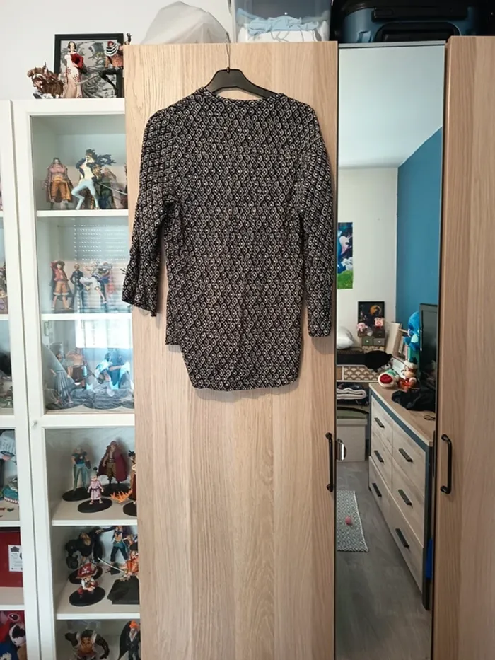 Blouse chemisier a motif asymétrique noir et beige manches 3/4 Akoz wooman - Taille M 38 - photo numéro 3
