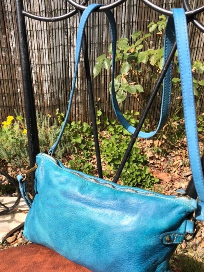 👜 Sac à main pochette bleu turquoise à bandoulière - 100% Cuir - photo numéro 11