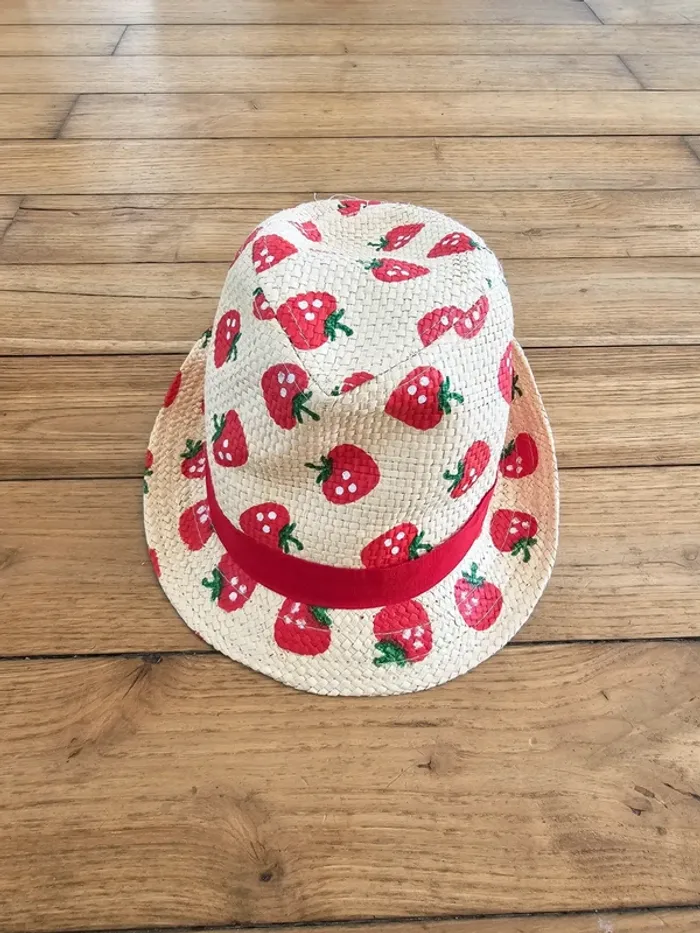 Chapeau en paille enfant petite fille fraises 53 cm 3 à 5 ans