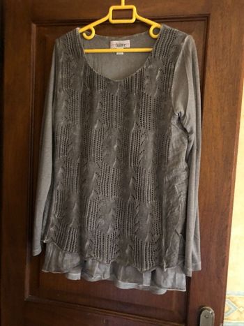 Pull bi-matières taupe