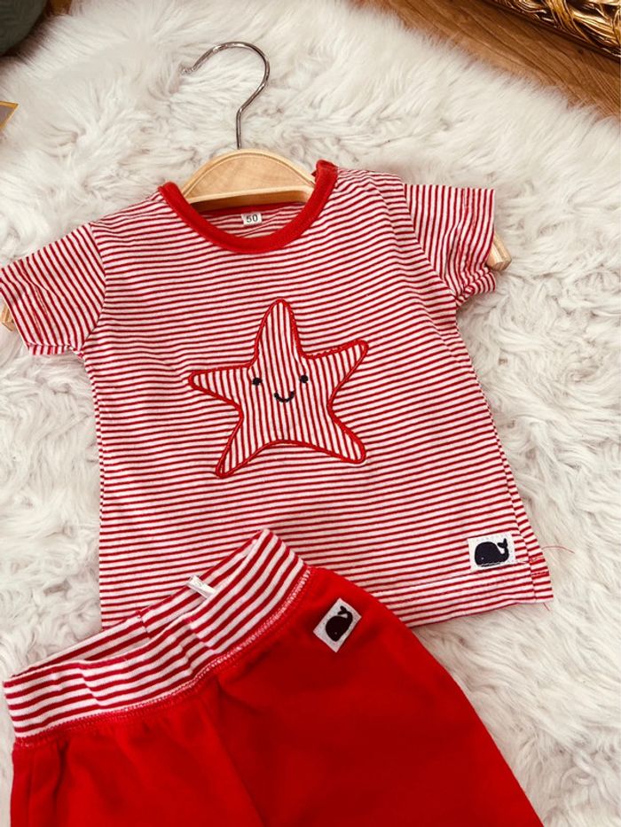 Taille naissance ensemble 2 pièces garçon rouge et blanc à rayures * marin * 💙 - photo numéro 2