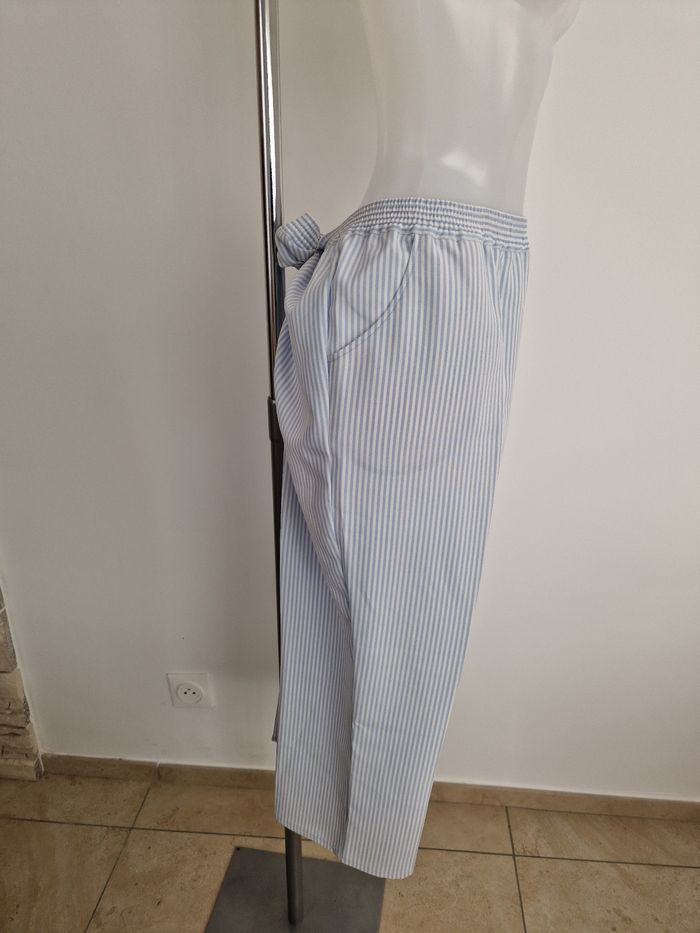 Pantalon blanc rayé bleu clair, Edmée Collection - photo numéro 6
