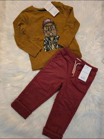 NEUFS (non portés) 😍🤩💙SUPERBE  ensemble teeshirt ml et pantalon doublé 3 ans garçon 🤩😍💙