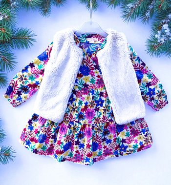 DPAM - ENSEMBLE 2P FILLE - ROBE & BOLÉRO RÉVERSIBLE MOTIF FLEURS & VOLANT 3A