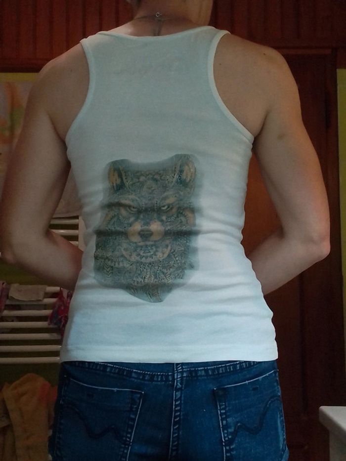 Débardeur femme blanc Motif loup - photo numéro 7