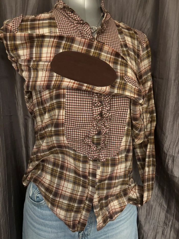 Superbe chemise style vintage 1960 à carreaux et volants S/36 - photo numéro 6