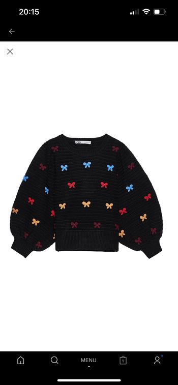 Pull en maille tricoté noir chunky noeuds bows puffy sleeves colorés zara taille M