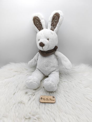Doudou peluche Lapin blanc marron Bandana Nicotoy