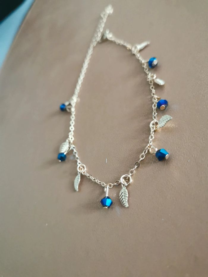 Bracelet poignet ou cheville doré et bleu - photo numéro 2