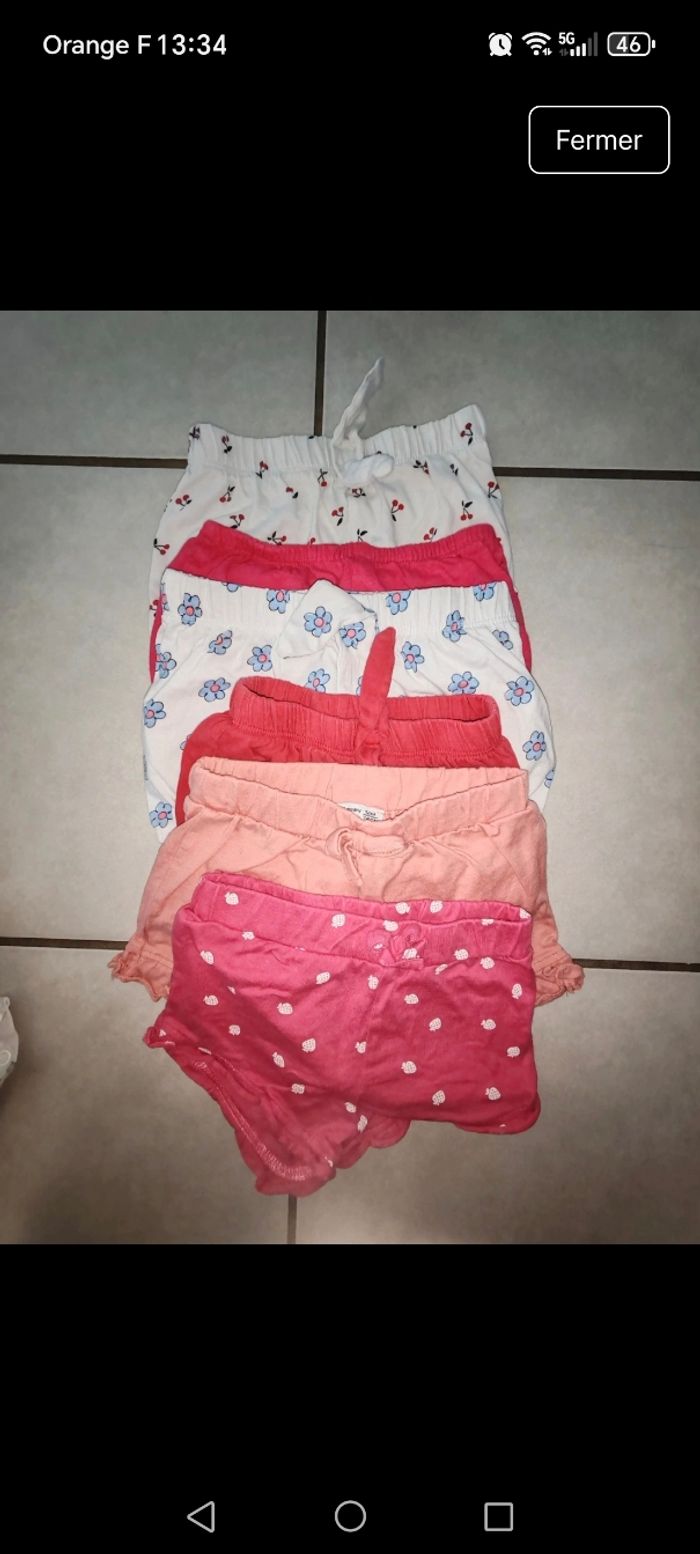 Lot short fille 12 mois