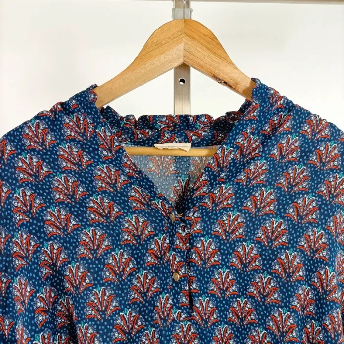 Blouse bohème à motif fleuri bleu et orange - col volanté - Melya Melody T4 A1315 - photo numéro 2