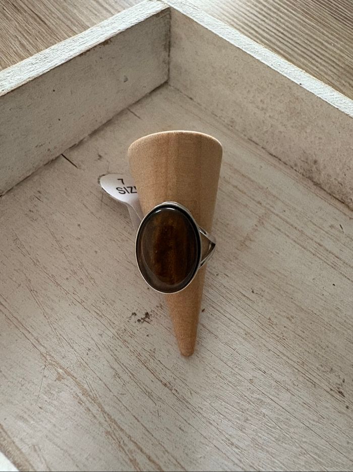 Bague argentée et marron T 7 - photo numéro 2