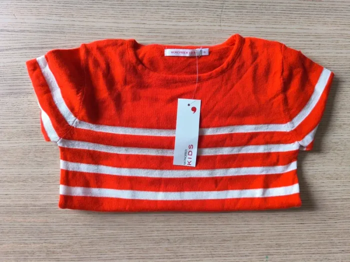 🧶 Pull corail à rayures blanches – Monoprix – Neuf – Taille 8 ans - photo numéro 4