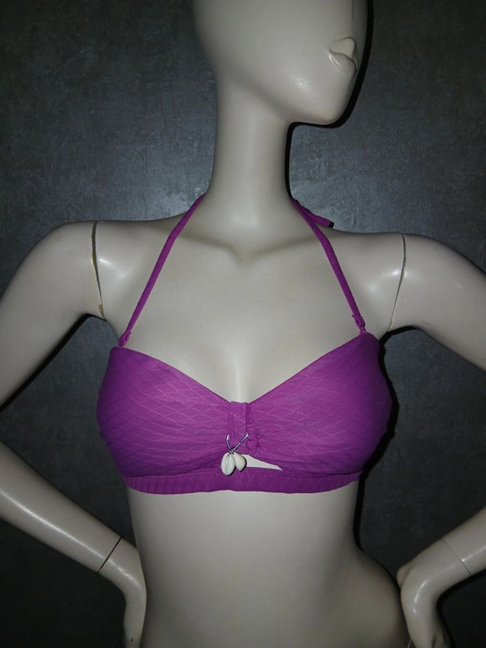 haut de maillot de bain bandeau bretelle amovible violet kiabi taille 40/42