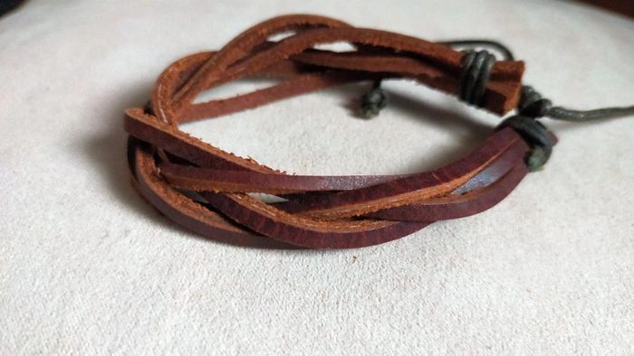 Bracelet cuir lanières croisées – Marron brut - photo numéro 7