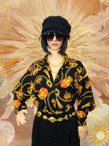 👑Chemise vintage baroque royal chaîne or Gold chain black long sleeve shirt👑
